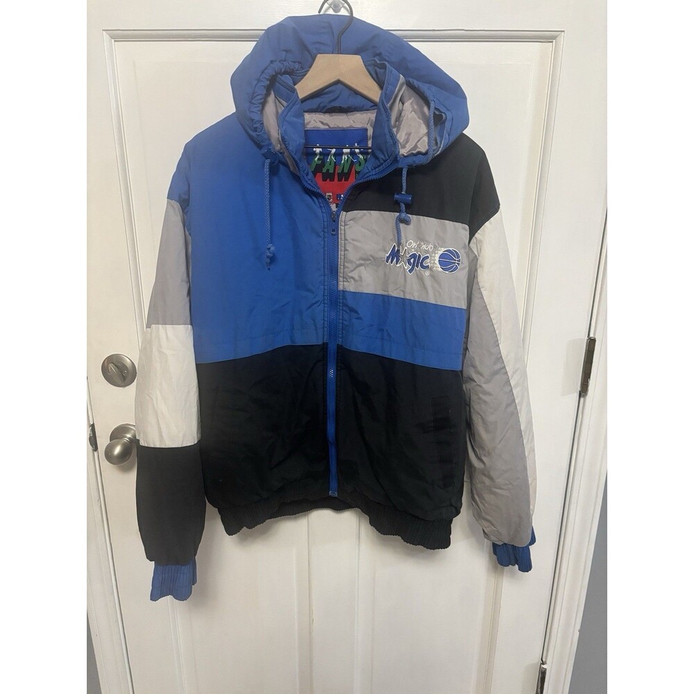 Vintage Orlando Magic Jacket Mens L Blue Black NBA Basketball Hooded 90s Puffer